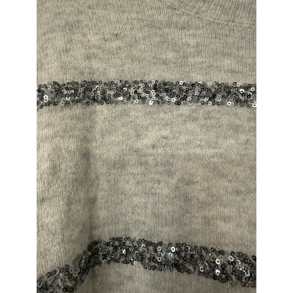 CeCe Women's Gray Sequined Striped Long Sleeve Sweater Size S - Picture 3 of 8
